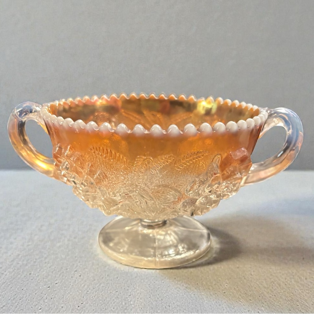 Amber Carnival Glass Bowl with Handles